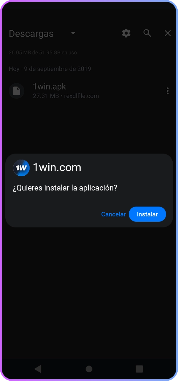 Empieza a instalar la aplicación 1win.
