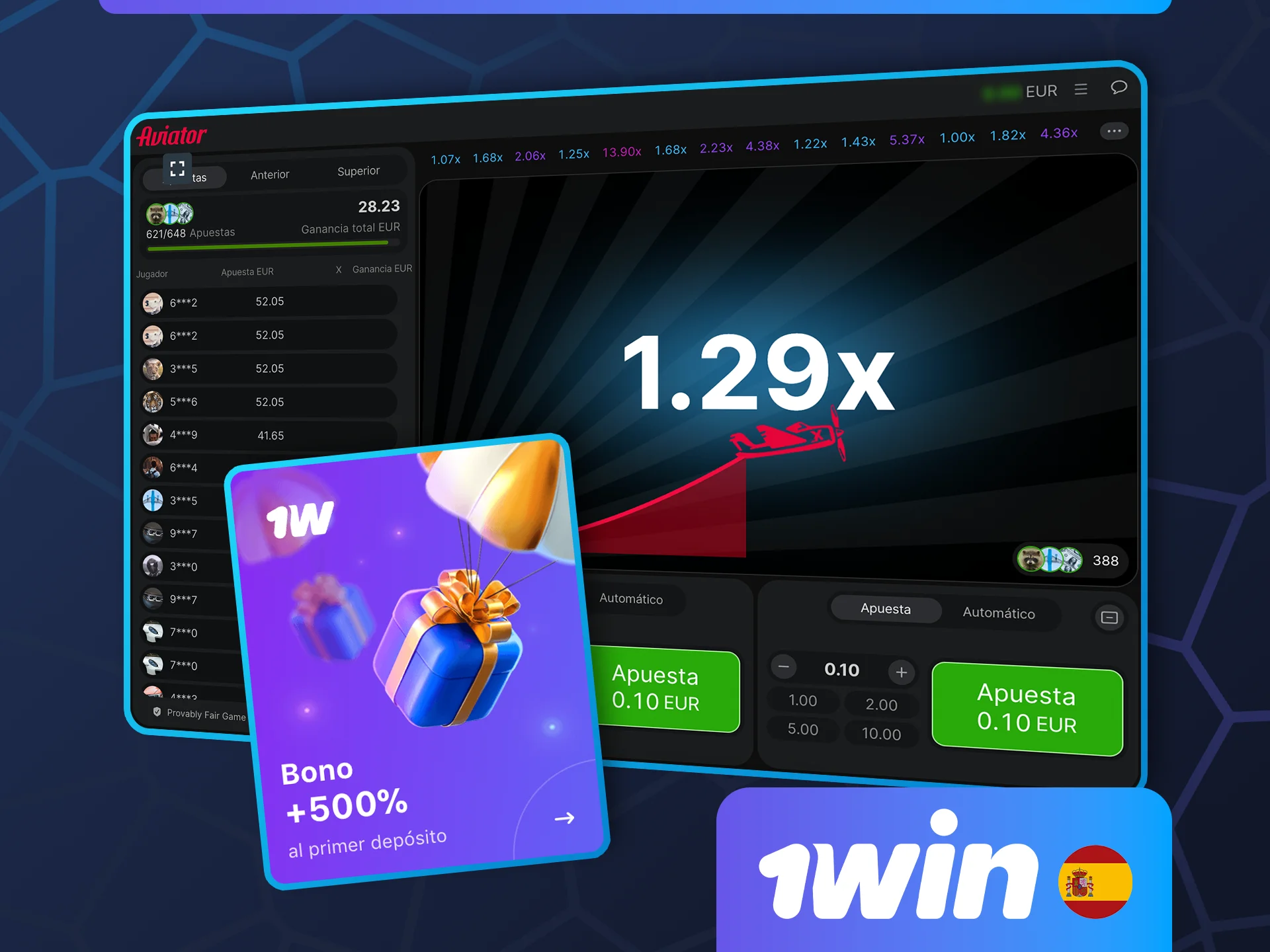 Consigue un bono de bienvenida para Aviator en 1win.