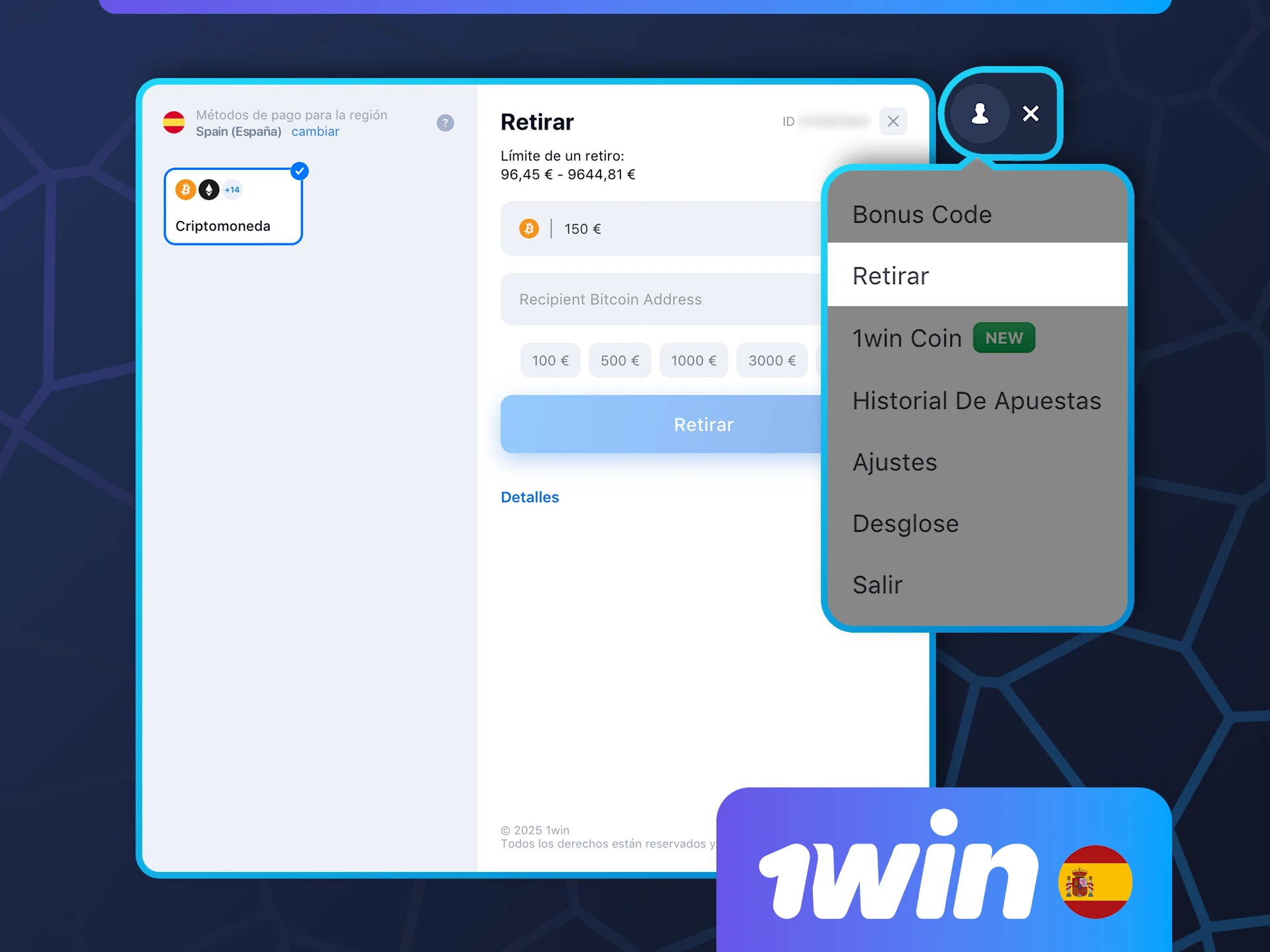 Pasos sencillos para retirar sus ganancias del casino 1win.
