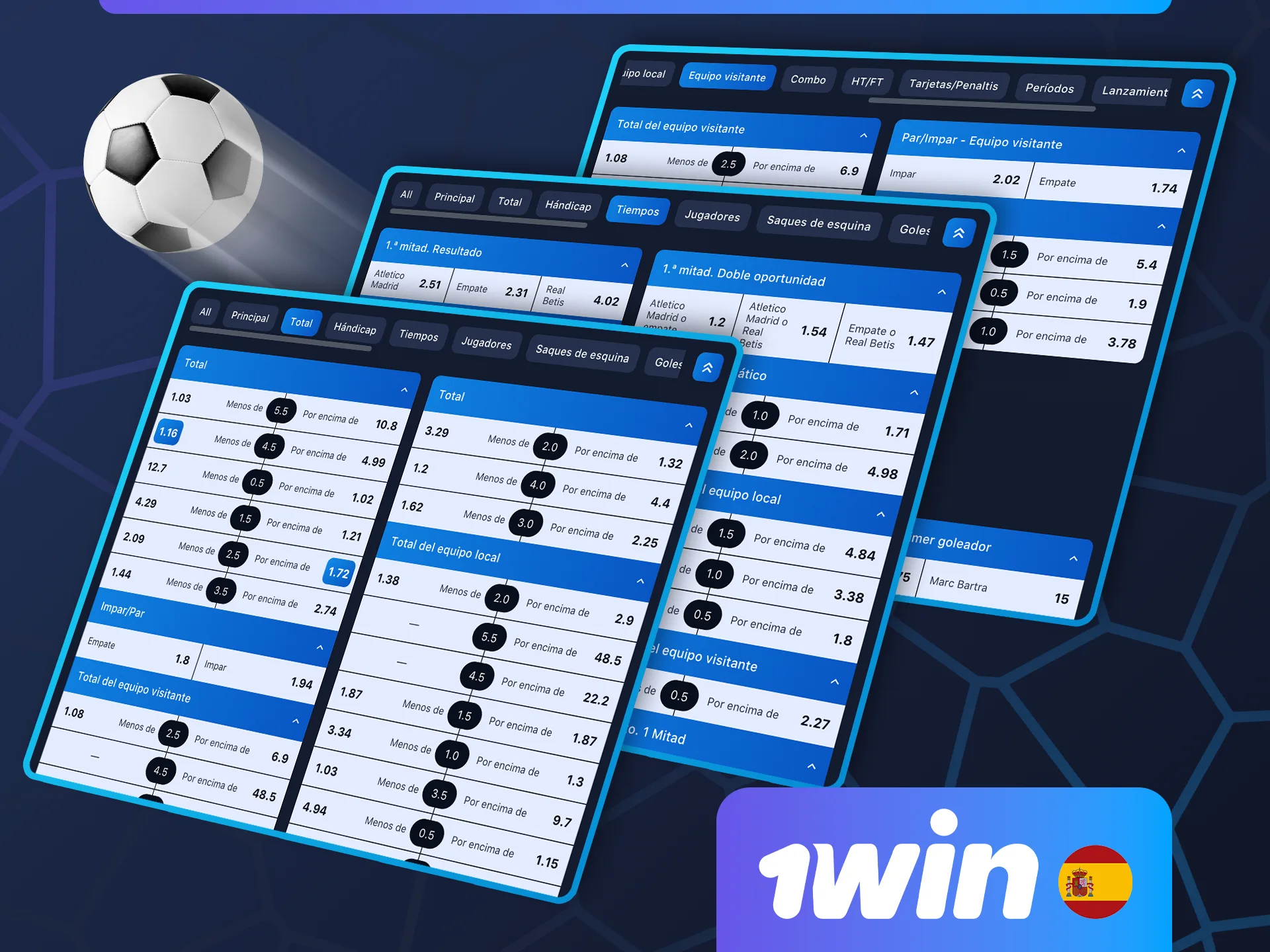 Apueste a si el resultado final será mayor o menor que la línea indicada en el casino 1win.