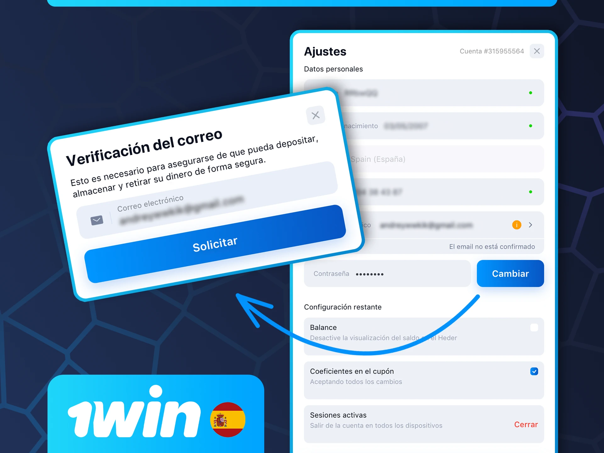 Completa el proceso de verificación en el casino 1win para poder usar todas las funciones.