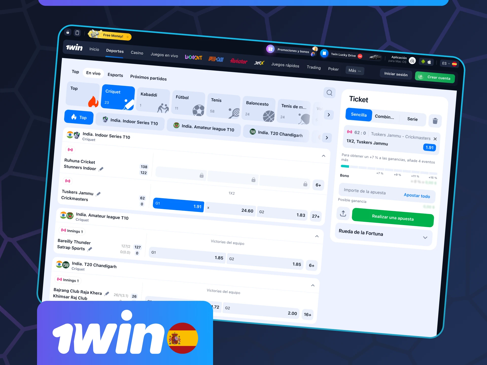 Haz apuestas en línea y disfruta de tus ganancias en el casino 1win.