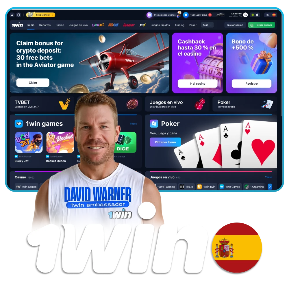 Juega a juegos de casino, apuesta en deportes y consigue ofertas de bonos en 1win España.