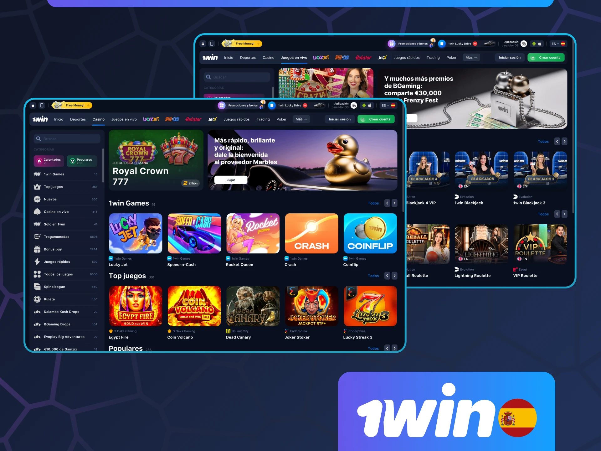 Juegue en el casino en línea con crupieres en vivo con 1win.